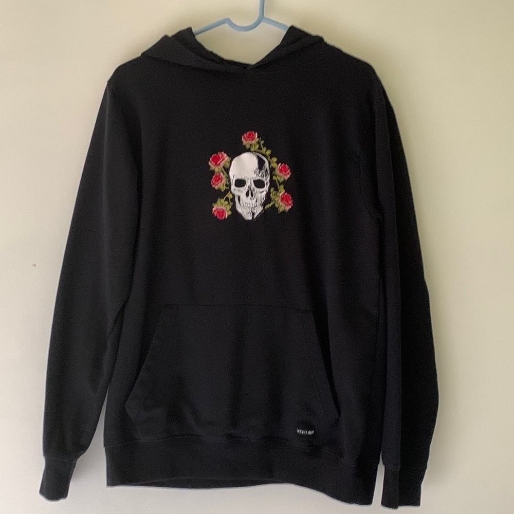 Embroidered Roses and Skull Hoodie